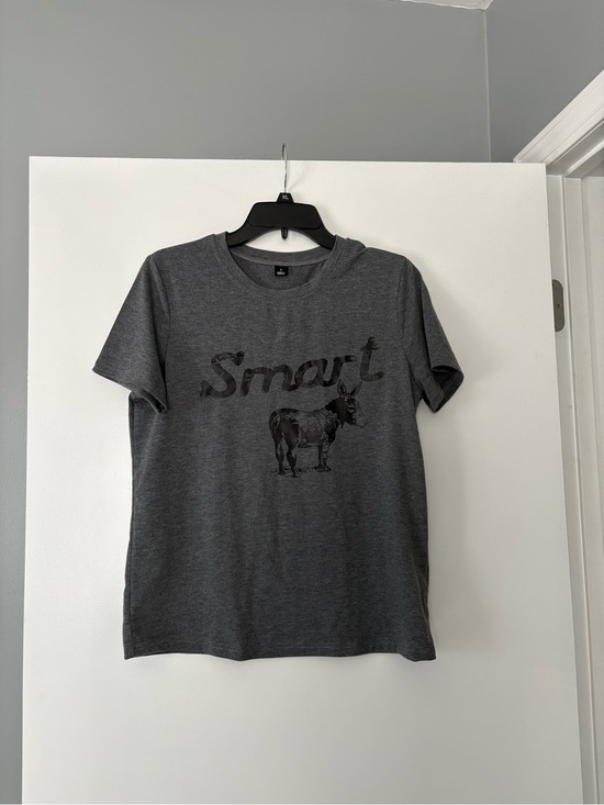 Tops - Dark Gray 'Smart' Graphic Tee with Donkey Motif